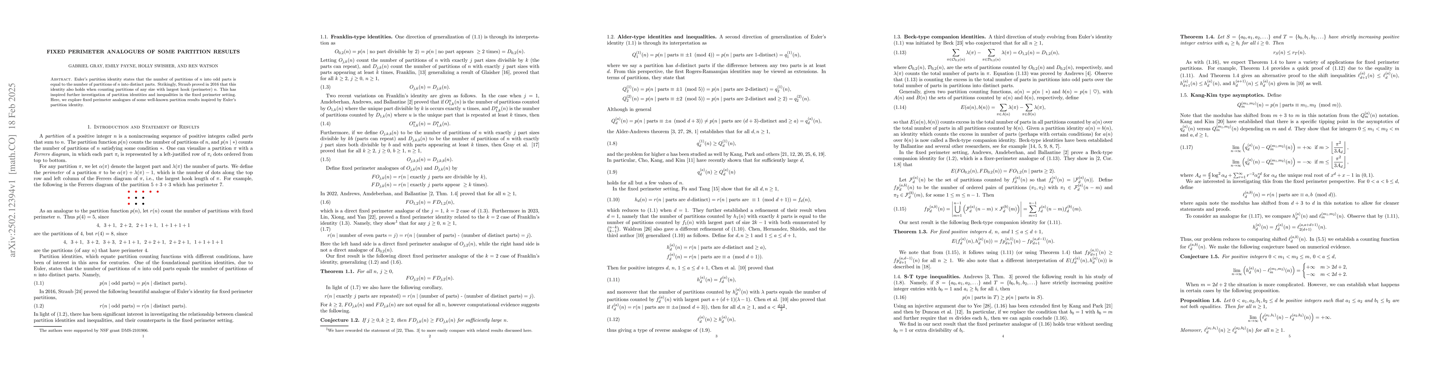 Thumbnail for Fixed perimeter analogues of some partition results