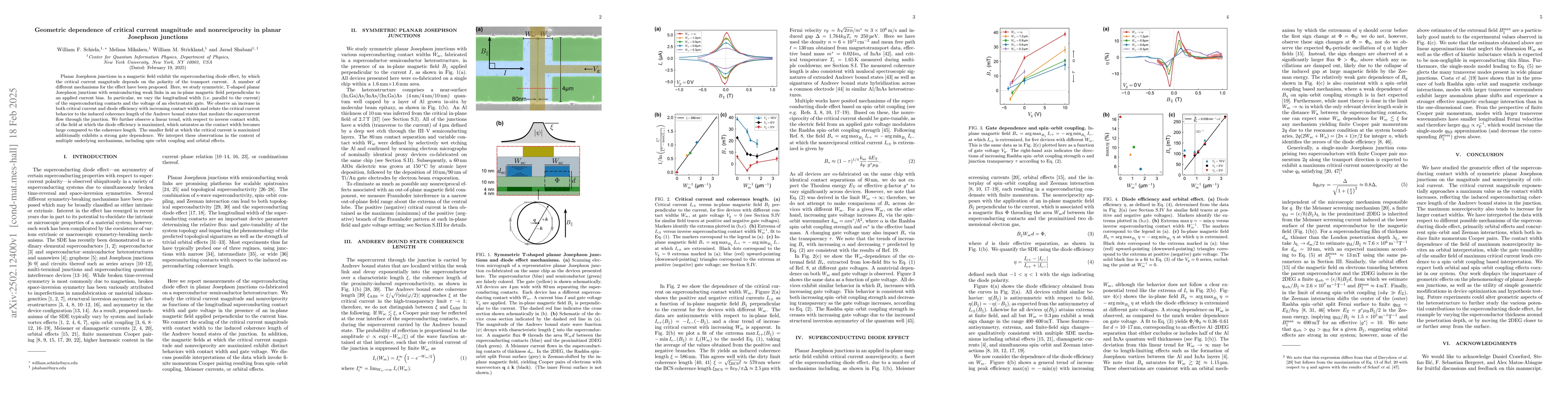 Thumbnail for Geometric dependence of critical current magnitude and nonreciprocity in
  planar Josephson junctions