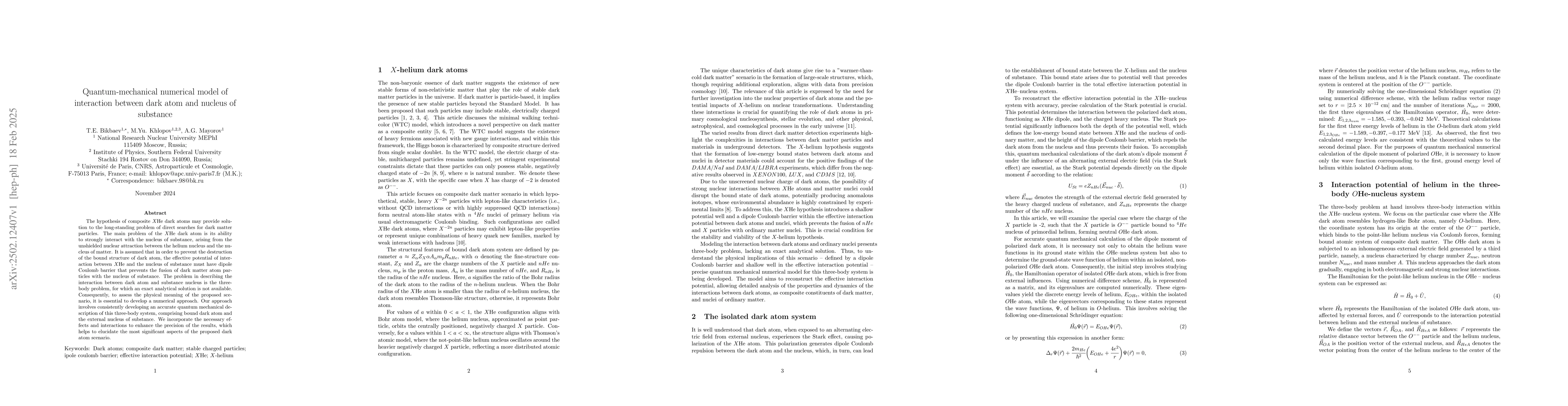 Thumbnail for Quantum-mechanical numerical model of interaction between dark atom and
  nucleus of substance