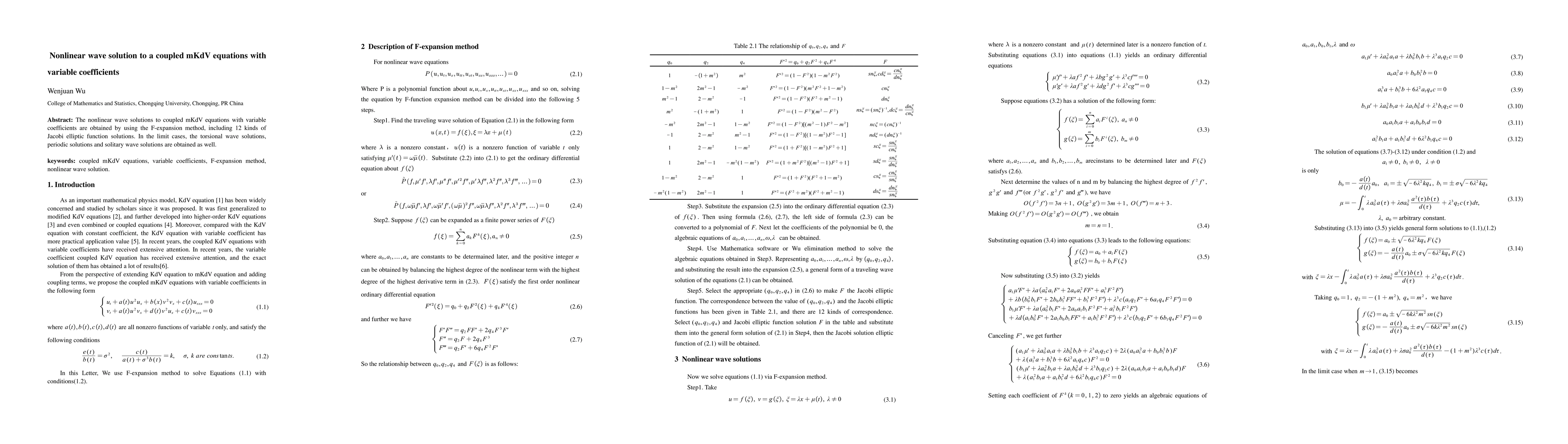 Thumbnail for Nonlinear wave solution to a coupled mKdV equations with variable
  coefficients
