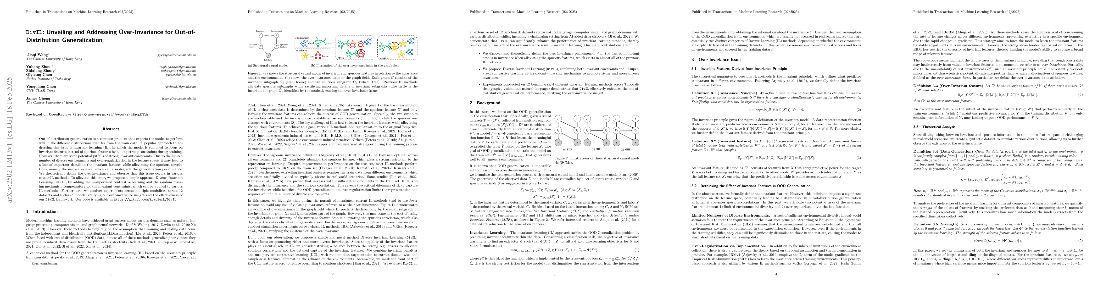 Thumbnail for DivIL: Unveiling and Addressing Over-Invariance for Out-of- Distribution
  Generalization