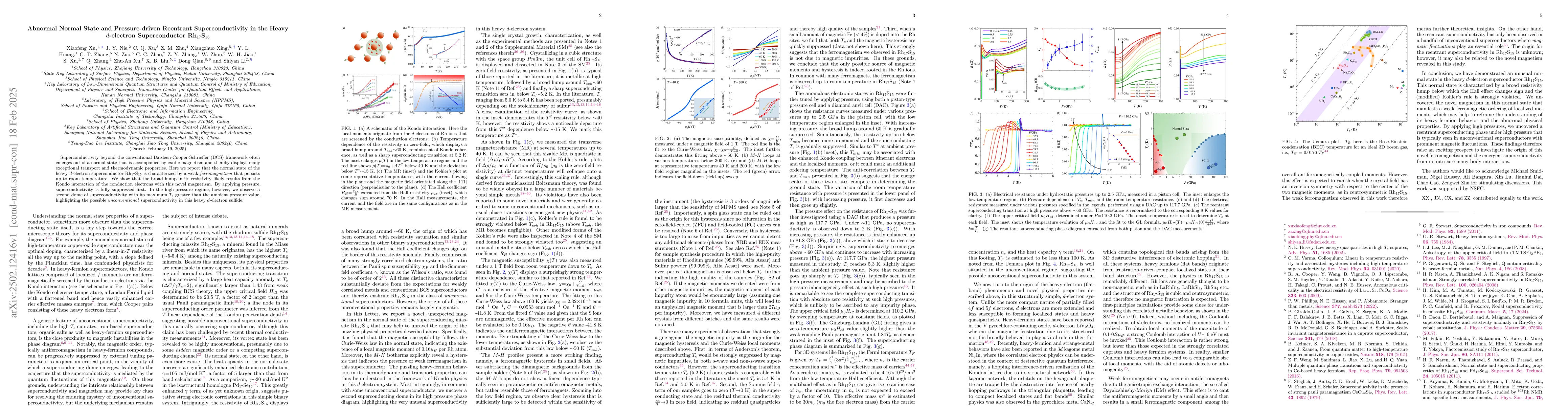 Thumbnail for Abnormal Normal State and Pressure-driven Reentrant Superconductivity in
  the Heavy $d$-electron Superconductor Rh$_{17}$S$_{15}$