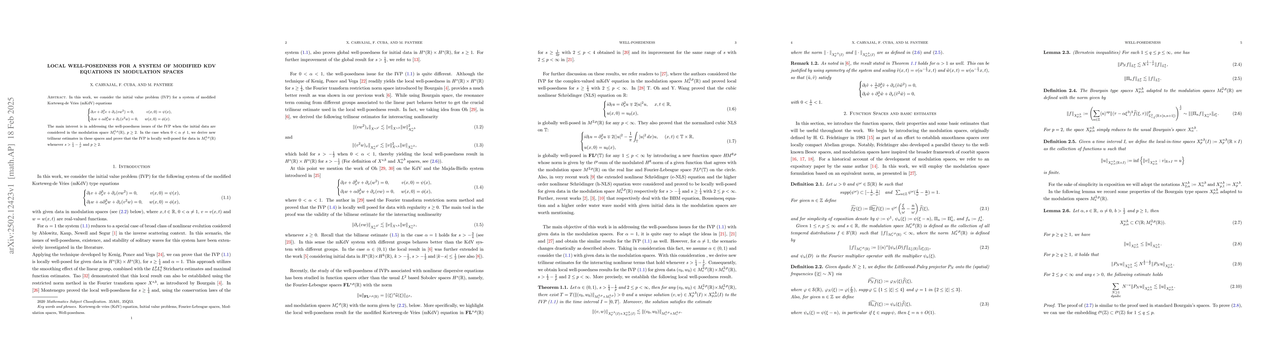 Thumbnail for Local well-posedness for a system of modified KdV equations in
  modulation spaces