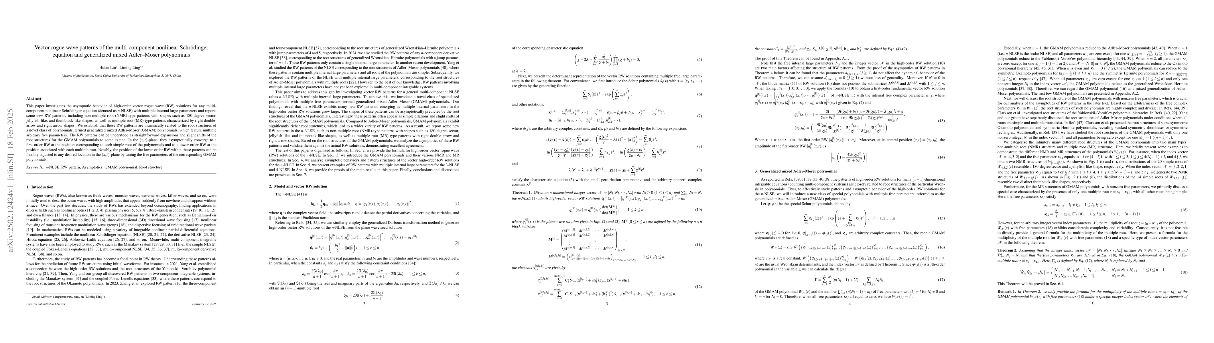 Thumbnail for Vector rogue wave patterns of the multi-component nonlinear
  Schrödinger equation and generalized mixed Adler--Moser polynomials
