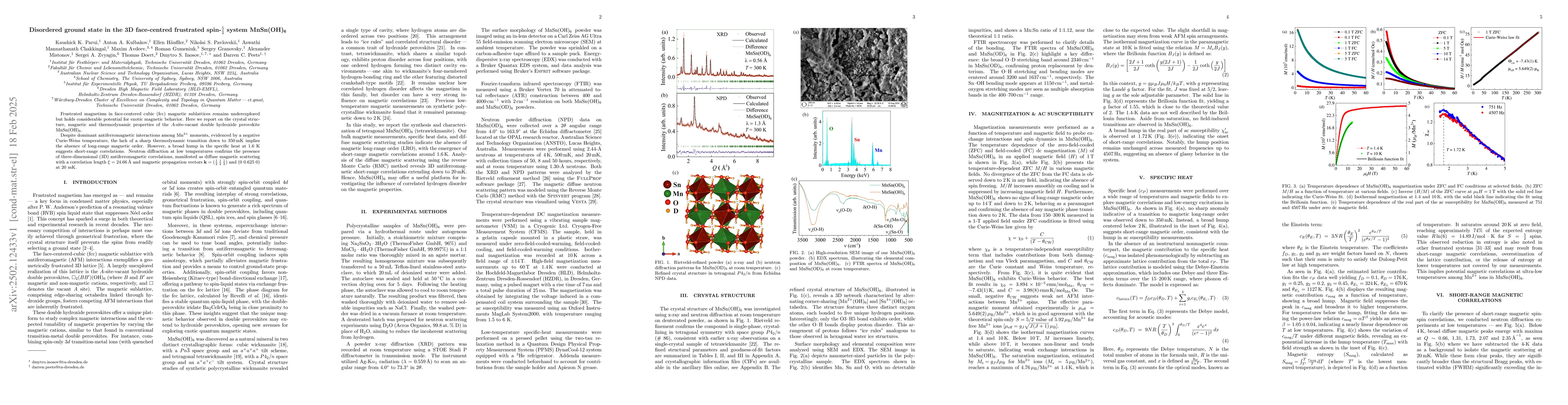 Thumbnail for Disordered ground state in the 3D face-centred frustrated
  spin-$\frac{5}{2}$ system MnSn(OH)$_\text{6}$