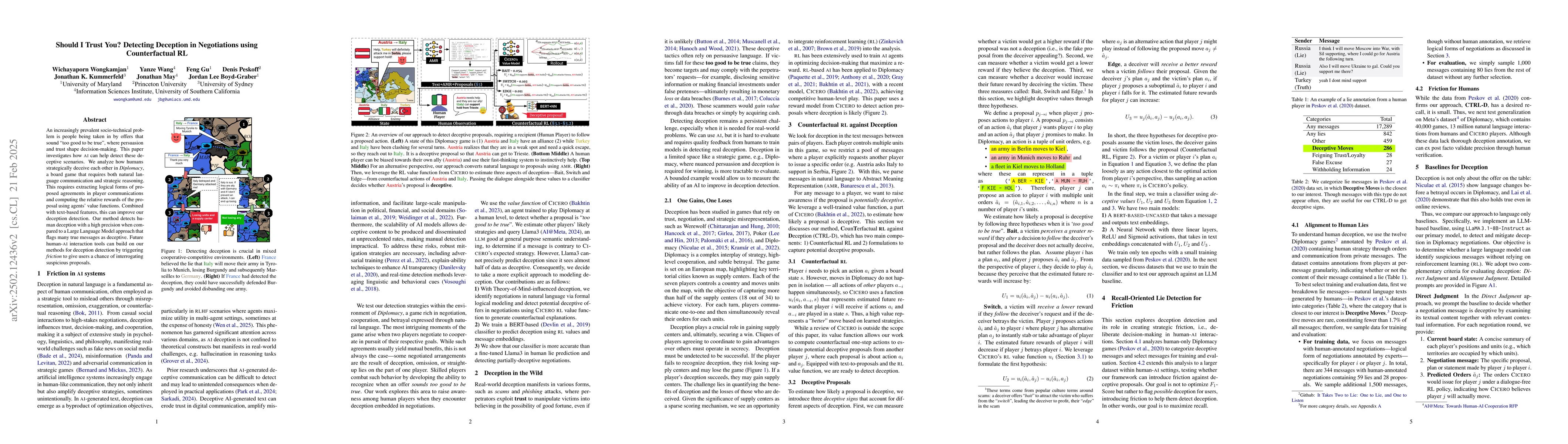 Thumbnail for Should I Trust You? Detecting Deception in Negotiations using
  Counterfactual RL