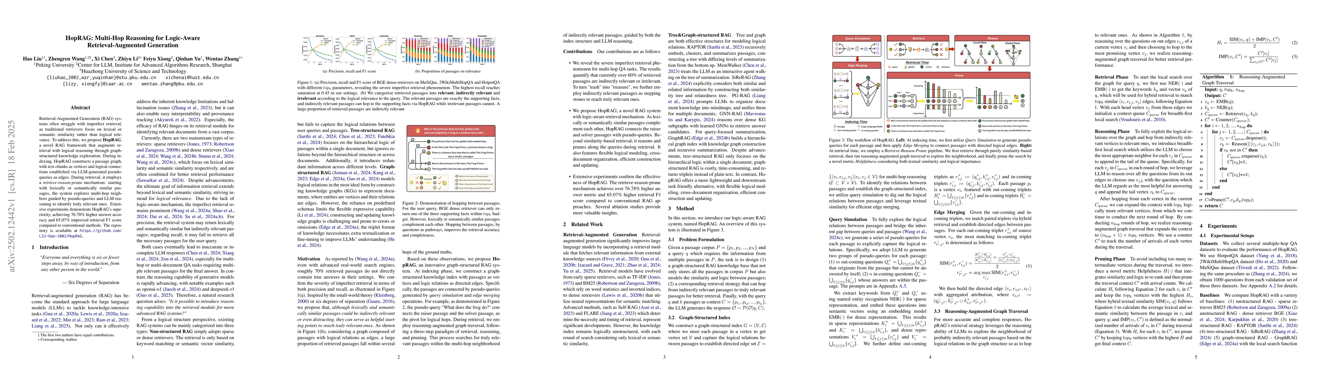 Thumbnail for HopRAG: Multi-Hop Reasoning for Logic-Aware Retrieval-Augmented
  Generation