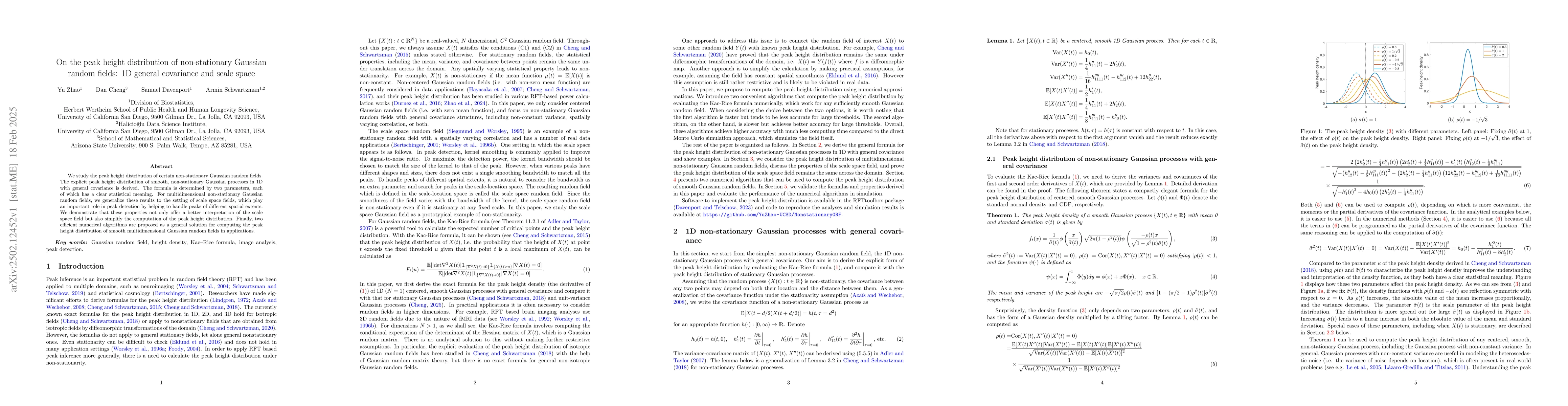 Thumbnail for On the peak height distribution of non-stationary Gaussian random
  fields: 1D general covariance and scale space