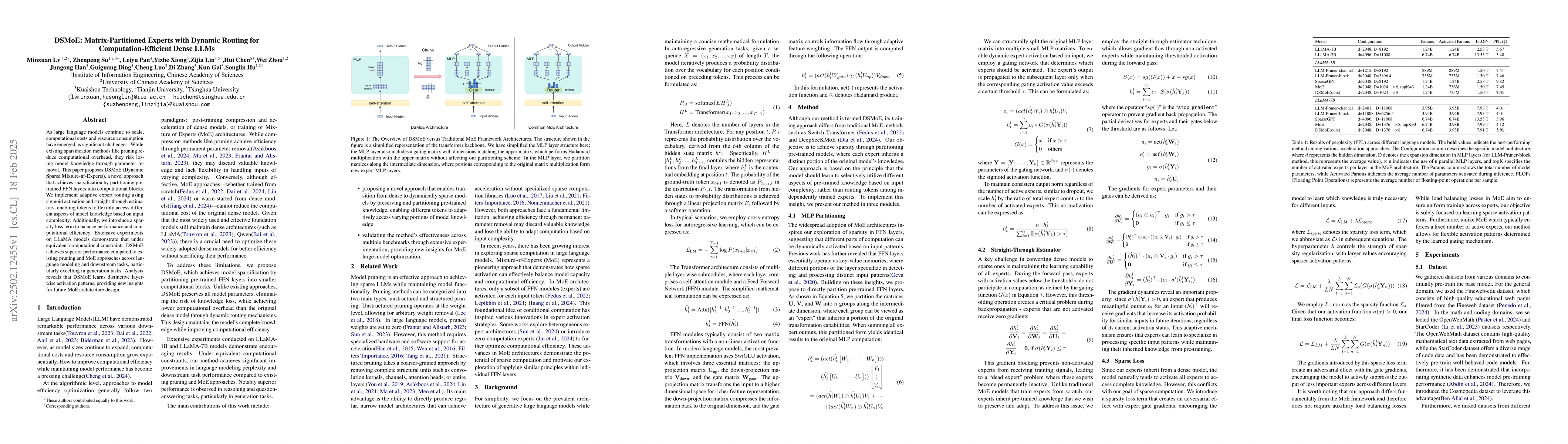Thumbnail for DSMoE: Matrix-Partitioned Experts with Dynamic Routing for
  Computation-Efficient Dense LLMs