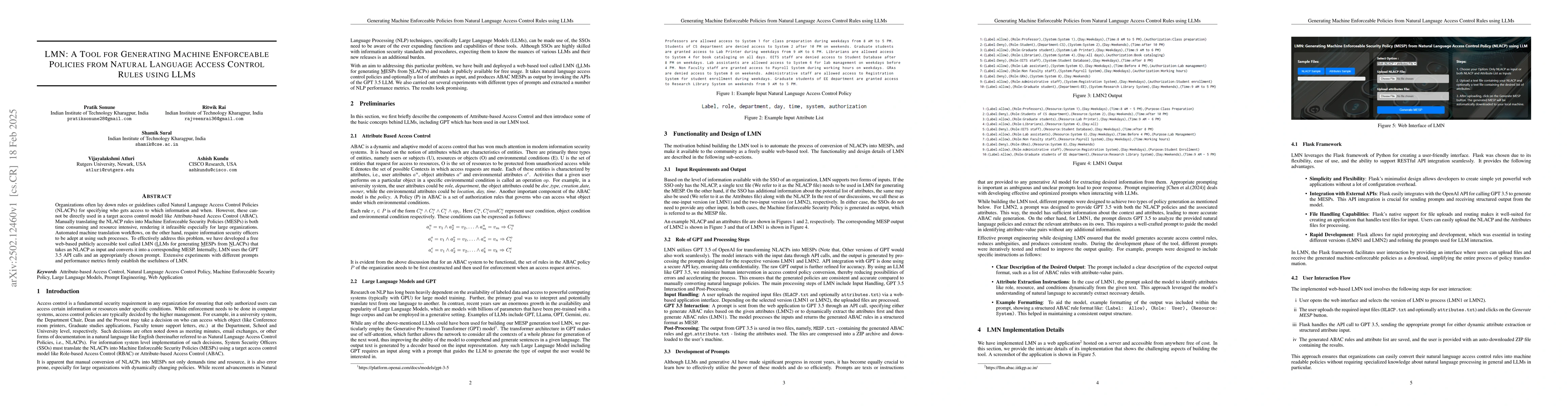Thumbnail for LMN: A Tool for Generating Machine Enforceable Policies from Natural
  Language Access Control Rules using LLMs