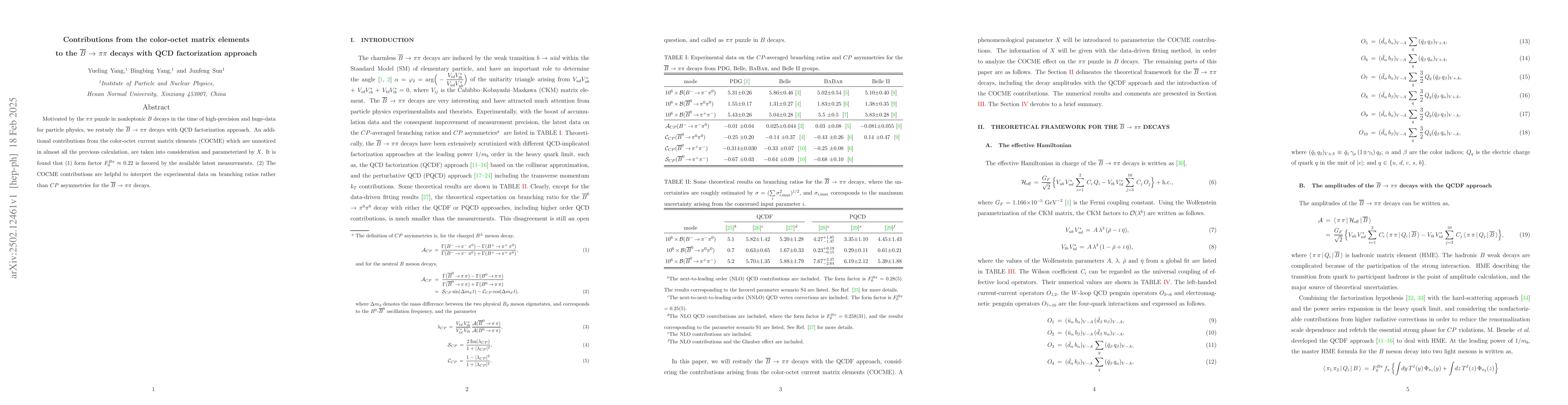 Thumbnail for Contributions from the color-octet matrix elements to the $\overline{B}$
  ${\to}$ $ππ$ decays with QCD factorization approach