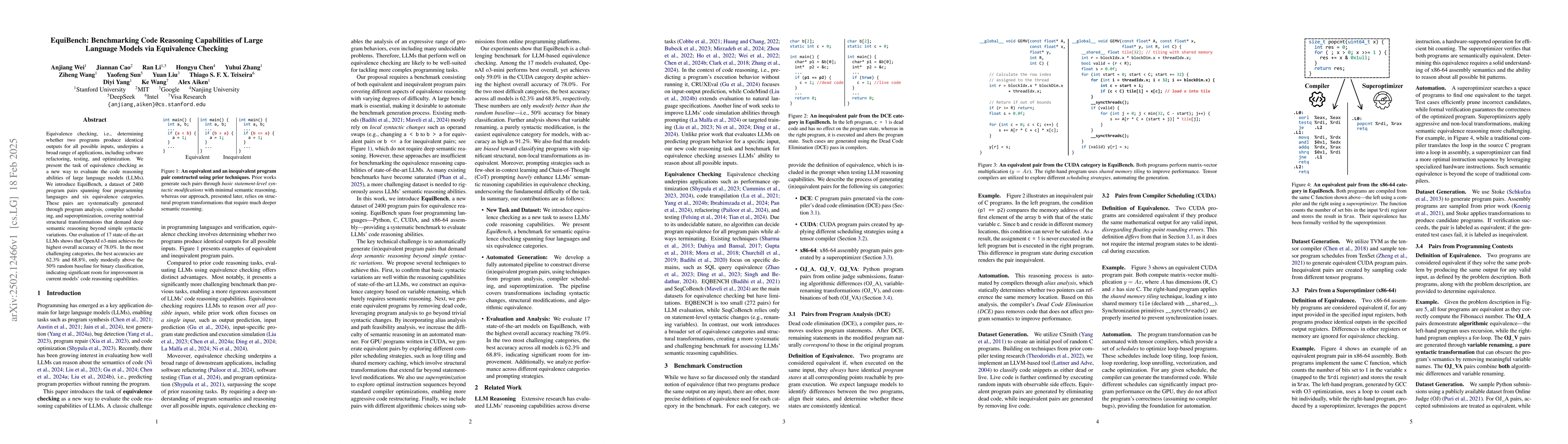Thumbnail for EquiBench: Benchmarking Code Reasoning Capabilities of Large Language
  Models via Equivalence Checking