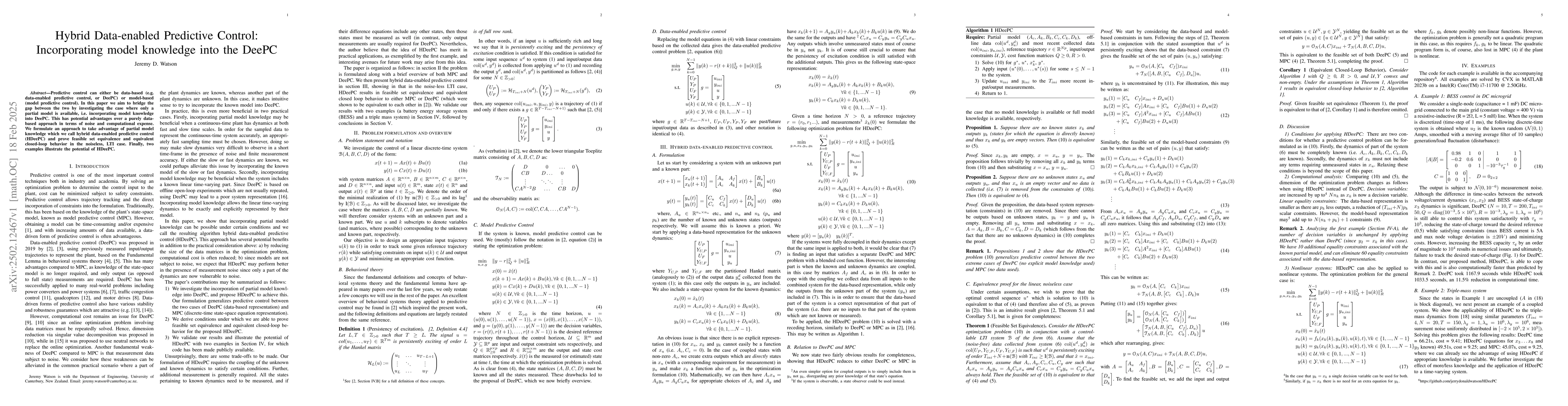 Thumbnail for Hybrid Data-enabled Predictive Control: Incorporating model knowledge
  into the DeePC