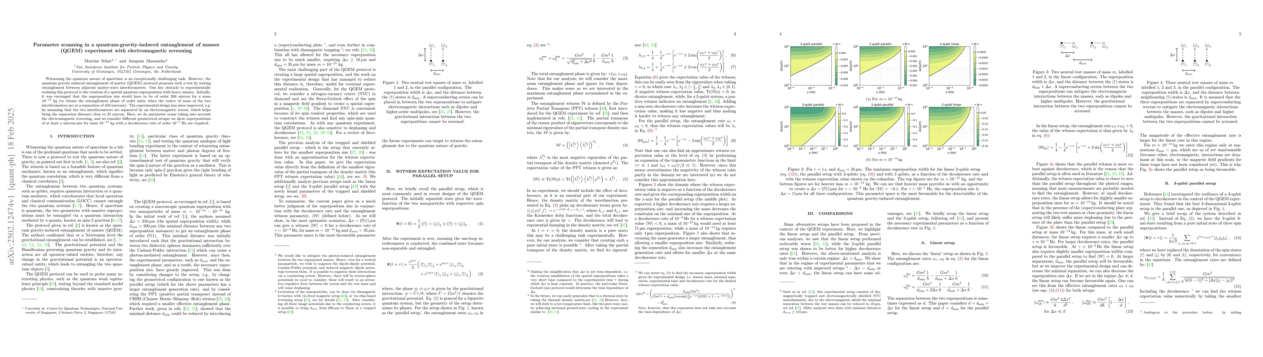 Thumbnail for Parameter scanning in a quantum-gravity-induced entanglement of masses
  (QGEM) experiment with electromagnetic screening