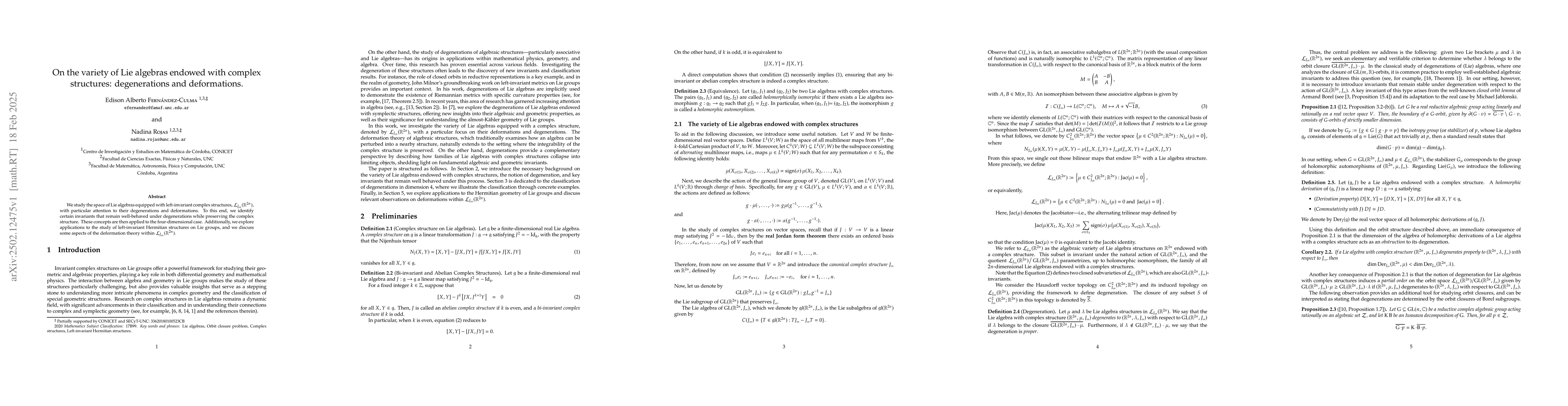 Thumbnail for On the variety of Lie algebras endowed with complex structures:
  degenerations and deformations