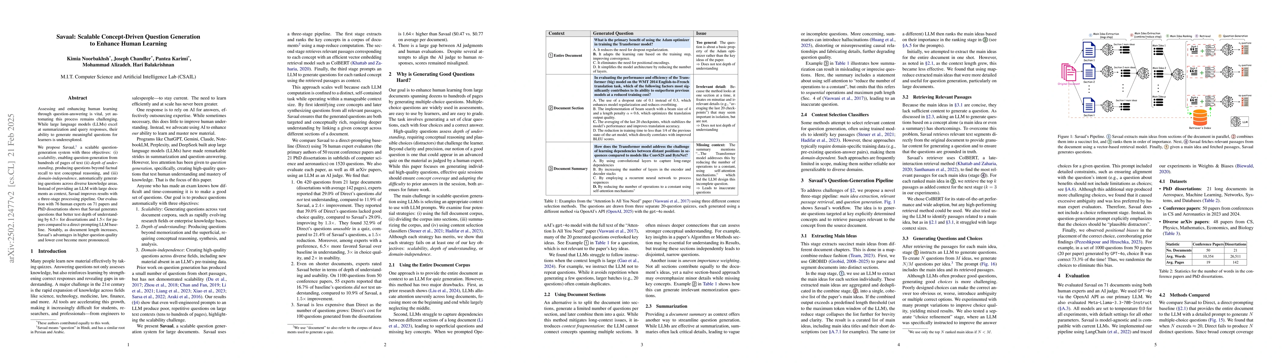 Thumbnail for Savaal: Scalable Concept-Driven Question Generation to Enhance Human
  Learning