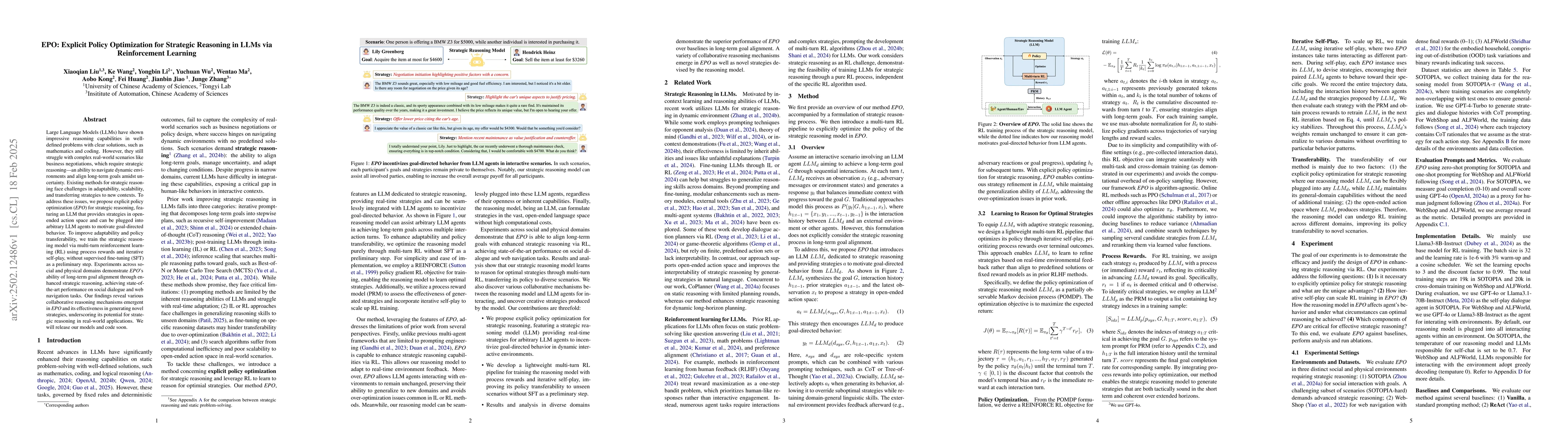Thumbnail for EPO: Explicit Policy Optimization for Strategic Reasoning in LLMs via
  Reinforcement Learning