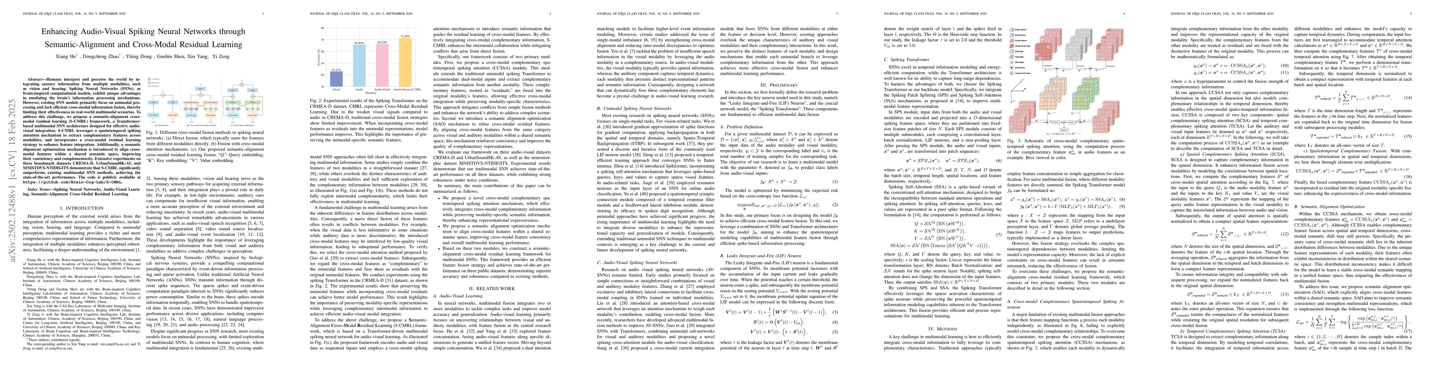 Thumbnail for Enhancing Audio-Visual Spiking Neural Networks through
  Semantic-Alignment and Cross-Modal Residual Learning