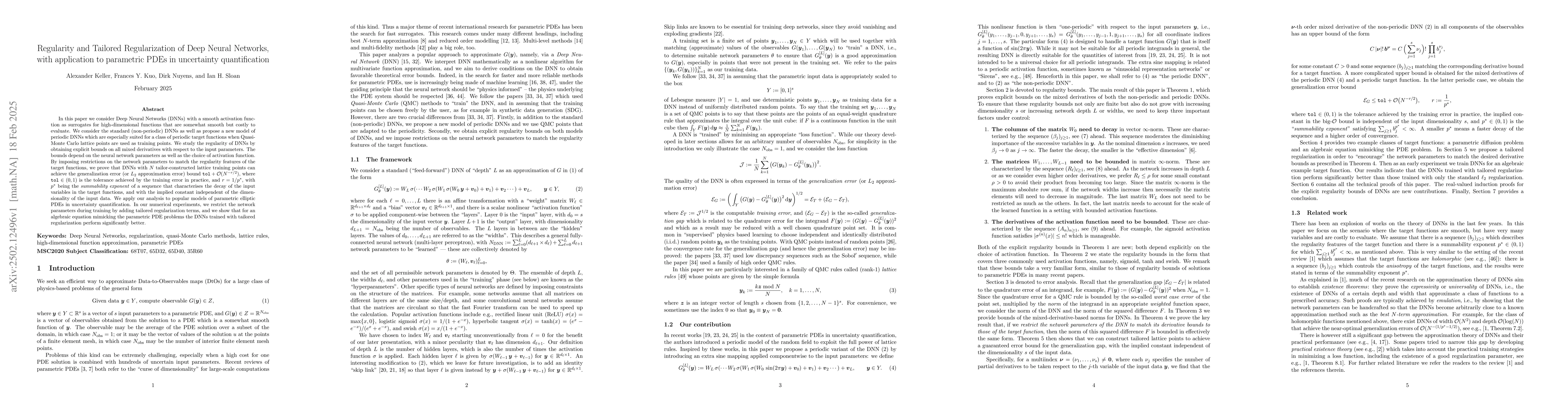 Thumbnail for Regularity and Tailored Regularization of Deep Neural Networks, with
  application to parametric PDEs in uncertainty quantification