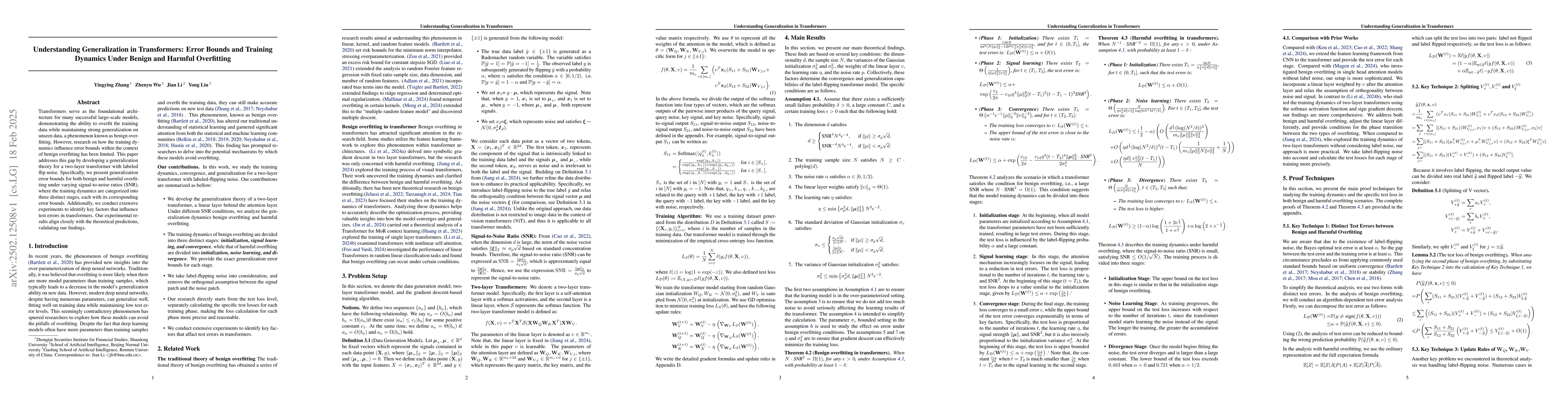 Thumbnail for Understanding Generalization in Transformers: Error Bounds and Training
  Dynamics Under Benign and Harmful Overfitting