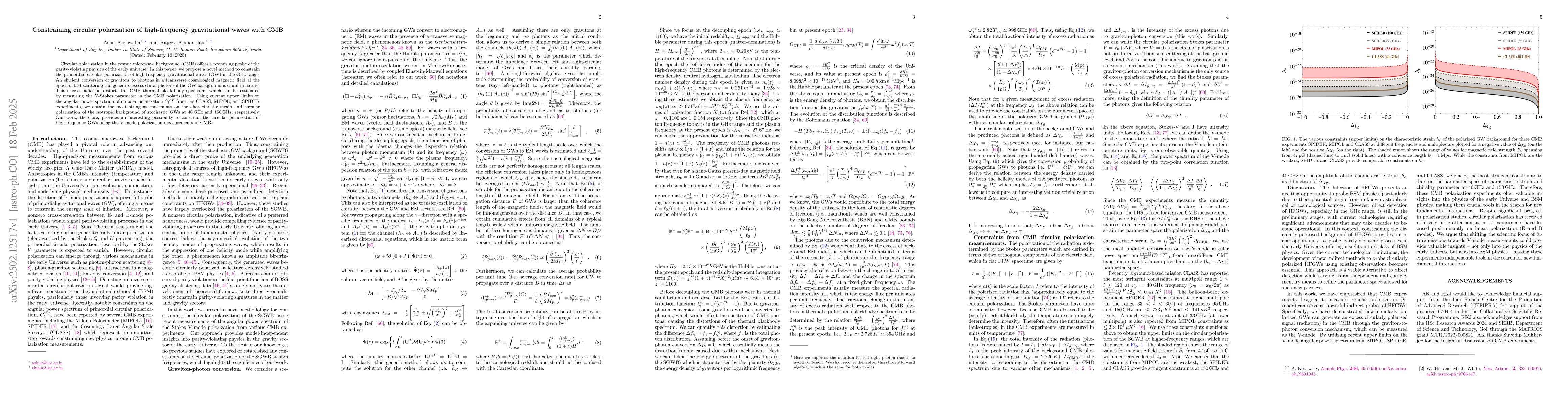 Thumbnail for Constraining circular polarization of high-frequency gravitational waves
  with CMB