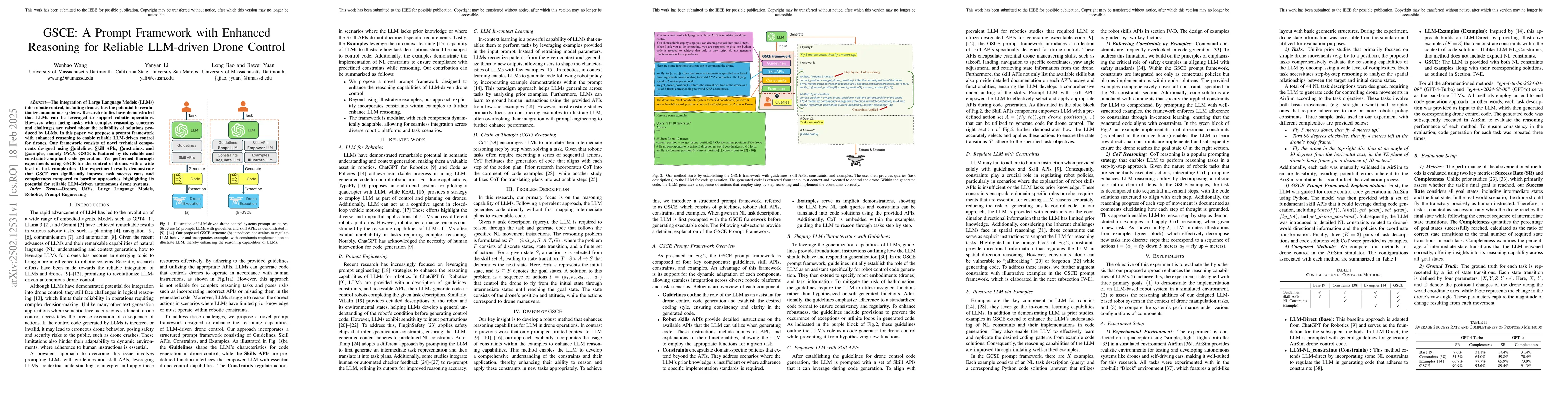Thumbnail for GSCE: A Prompt Framework with Enhanced Reasoning for Reliable LLM-driven
  Drone Control