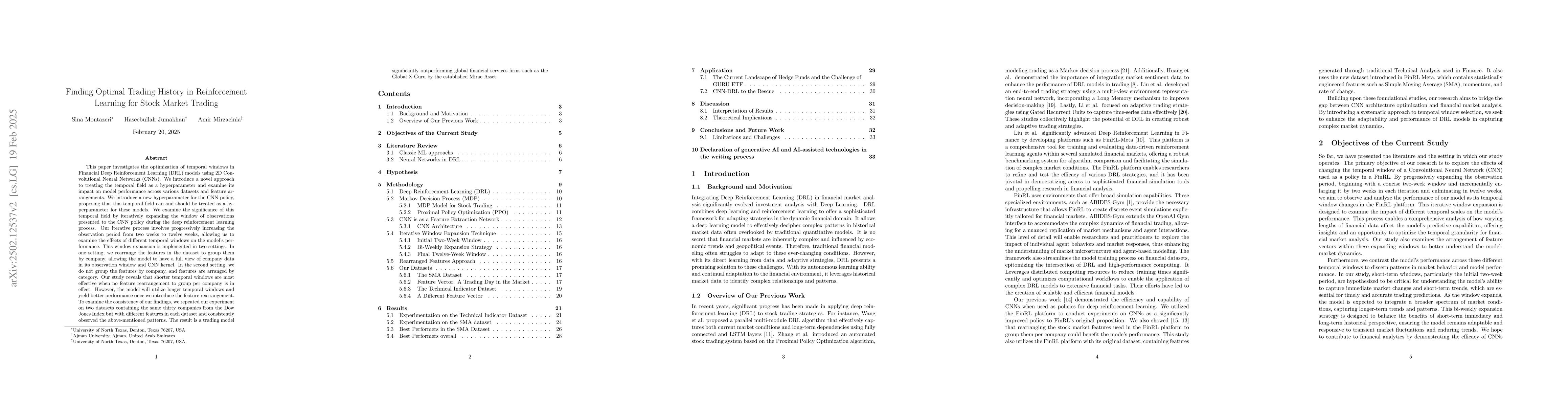 Thumbnail for Finding Optimal Trading History in Reinforcement Learning for Stock
  Market Trading