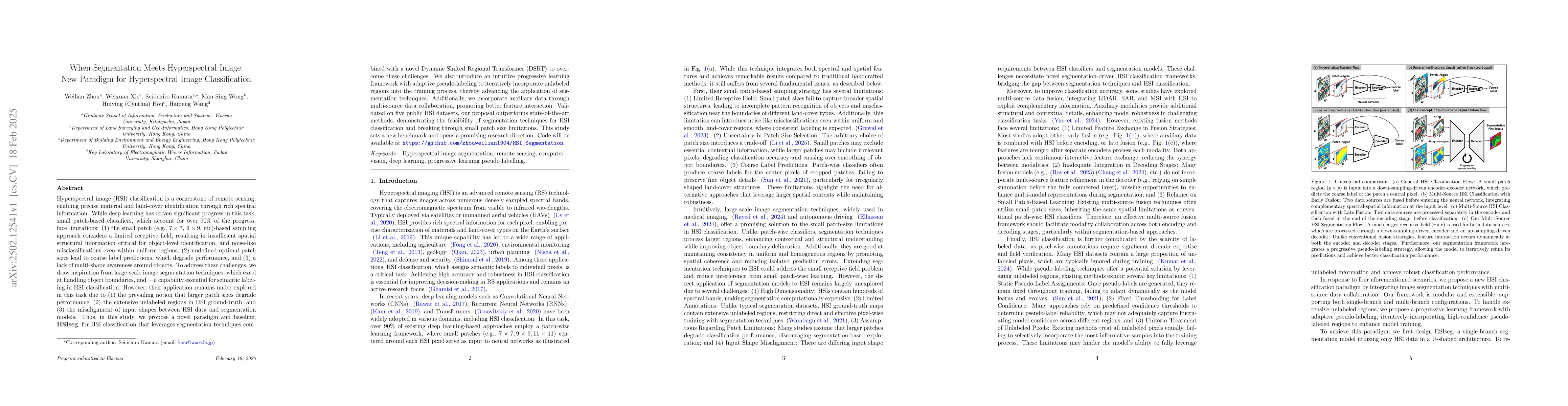 Thumbnail for When Segmentation Meets Hyperspectral Image: New Paradigm for
  Hyperspectral Image Classification
