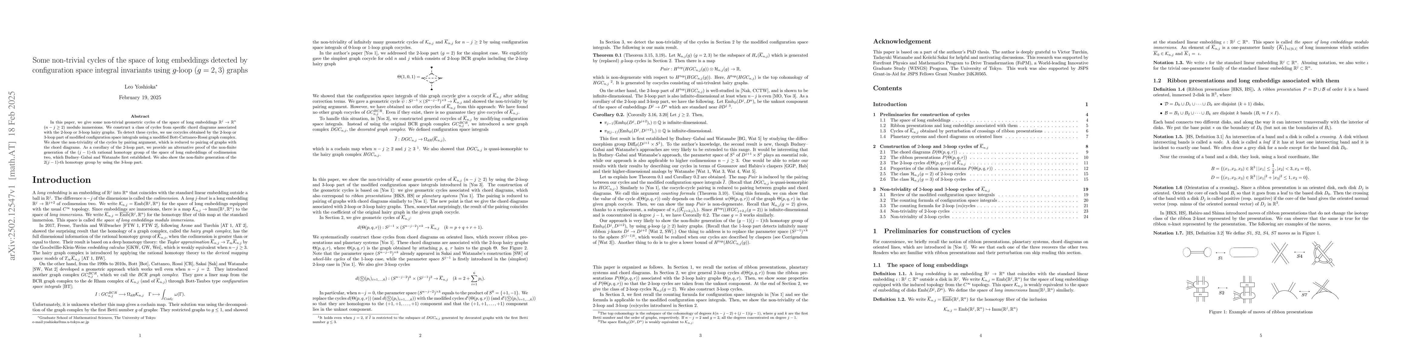 Thumbnail for Some non-trivial cycles of the space of long embeddings detected by
  configuration space integral invariants using g-loop (g =2, 3) graphs