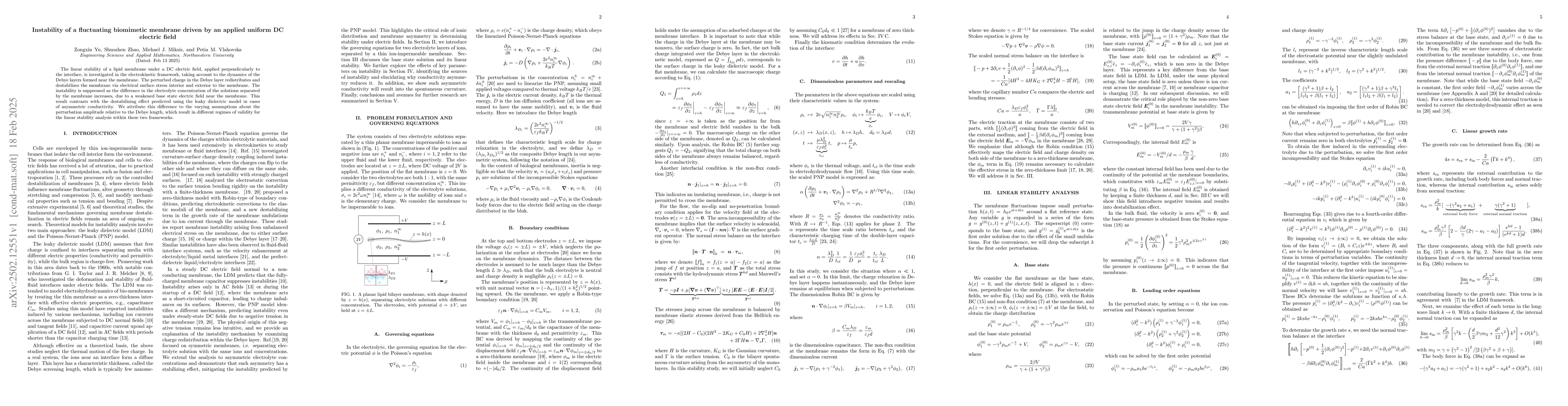 Thumbnail for Instability of a fluctuating biomimetic membrane driven by an applied
  uniform DC electric field