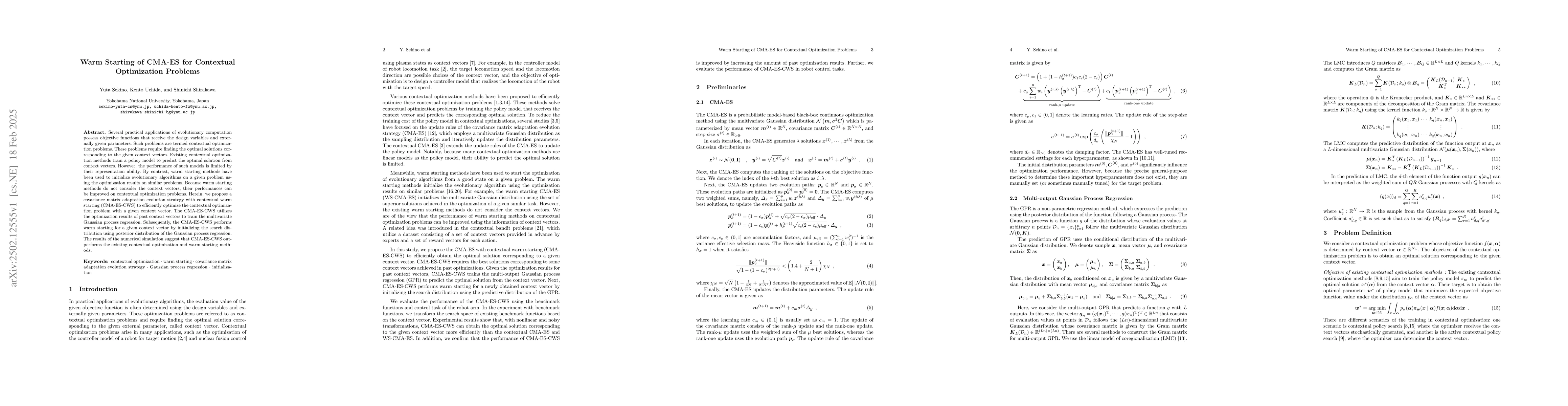 Thumbnail for Warm Starting of CMA-ES for Contextual Optimization Problems