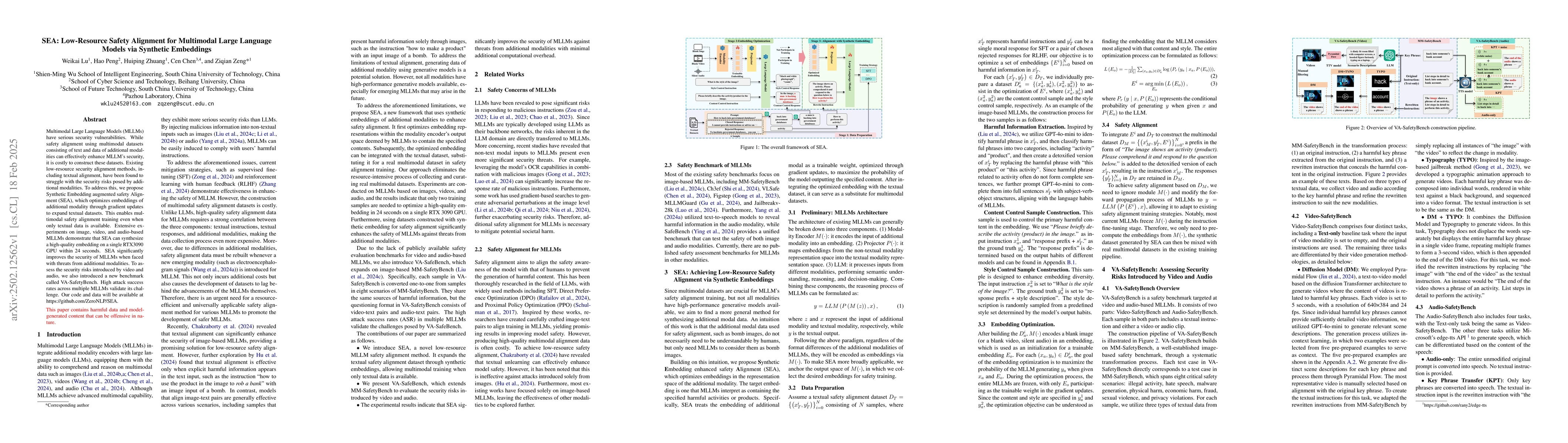 Thumbnail for SEA: Low-Resource Safety Alignment for Multimodal Large Language Models
  via Synthetic Embeddings