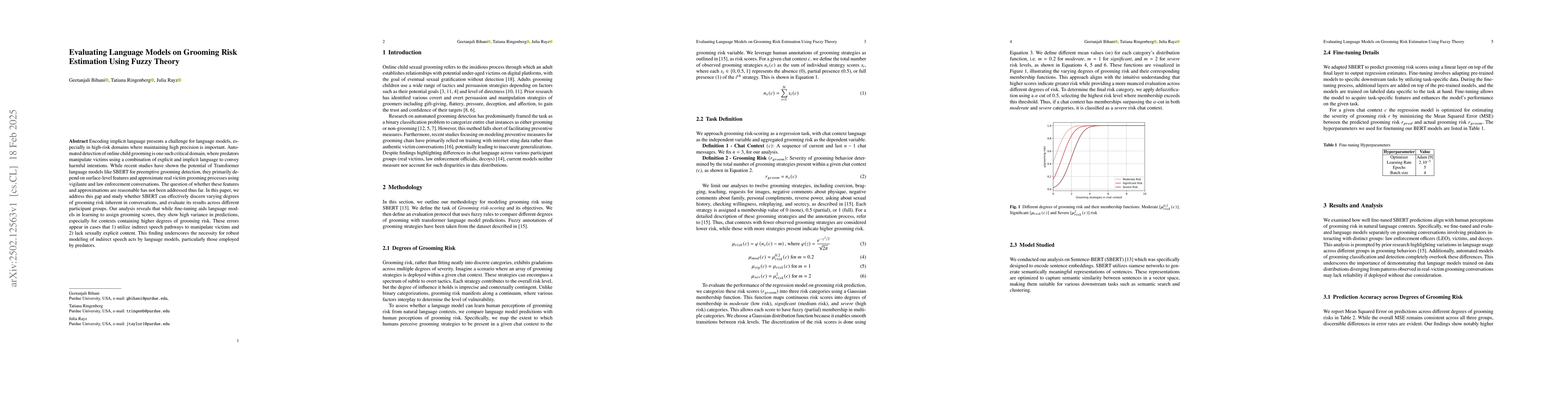 Thumbnail for Evaluating Language Models on Grooming Risk Estimation Using Fuzzy
  Theory