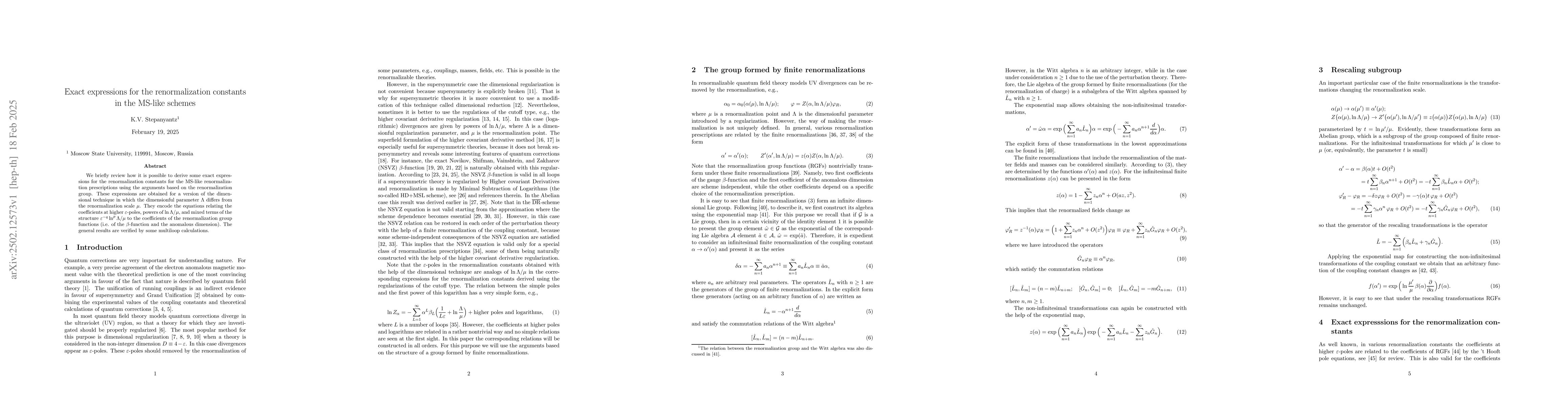 Thumbnail for Exact expressions for the renormalization constants in the MS-like
  schemes