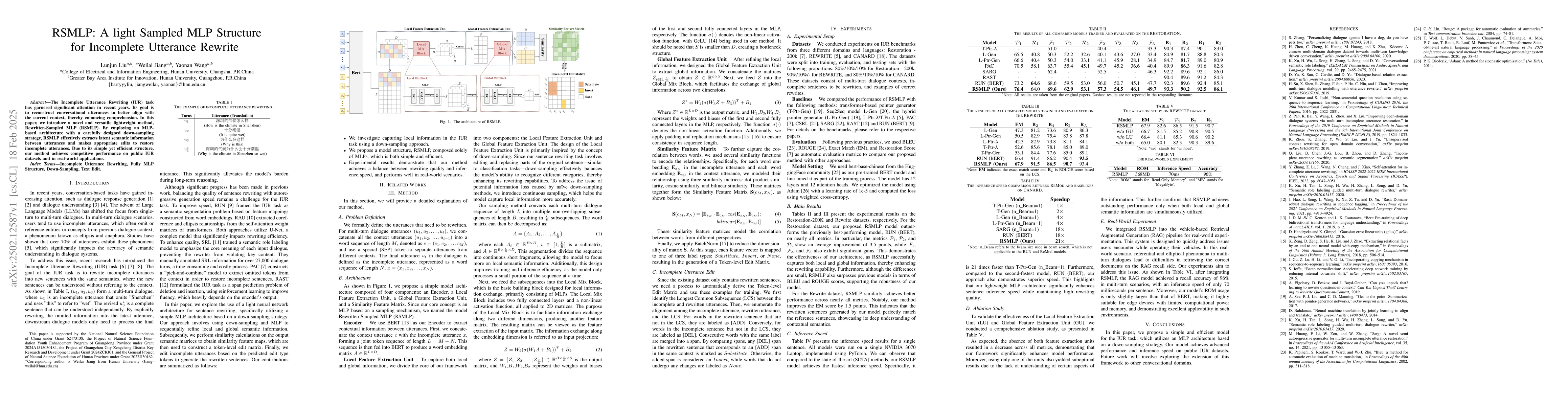 Thumbnail for RSMLP: A light Sampled MLP Structure for Incomplete Utterance Rewrite