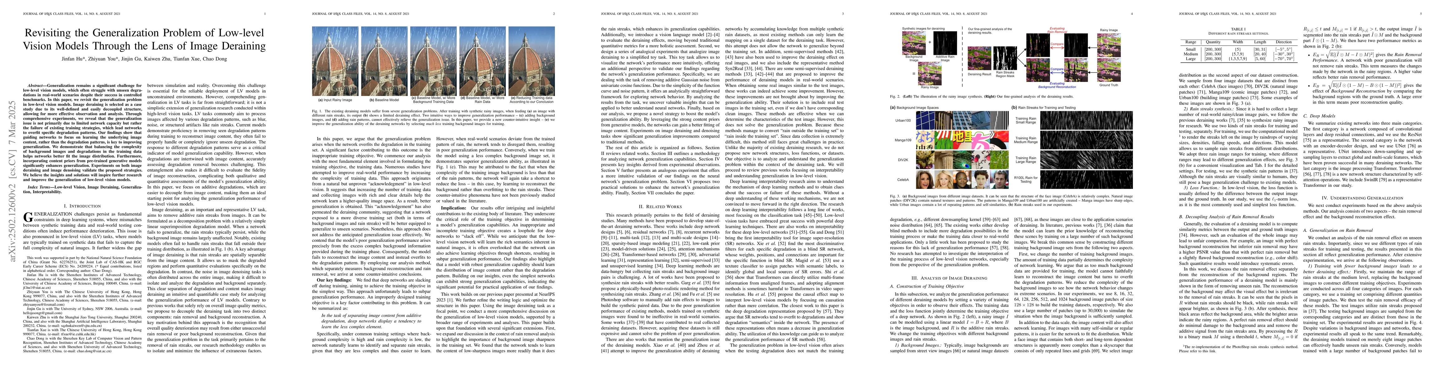 Thumbnail for Revisiting the Generalization Problem of Low-level Vision Models Through
  the Lens of Image Deraining