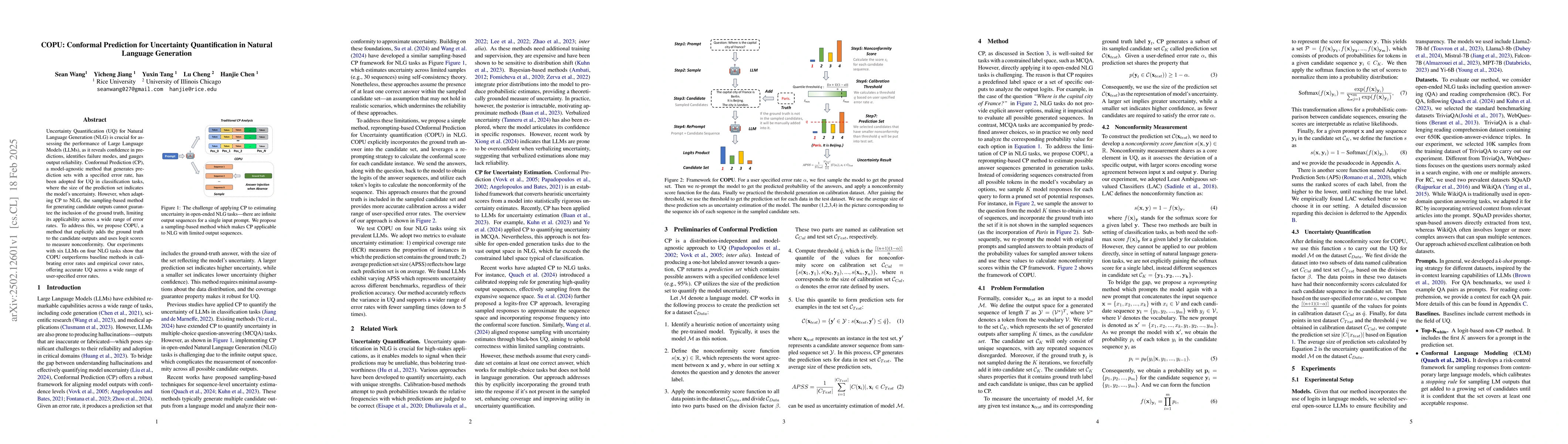 Thumbnail for COPU: Conformal Prediction for Uncertainty Quantification in Natural
  Language Generation