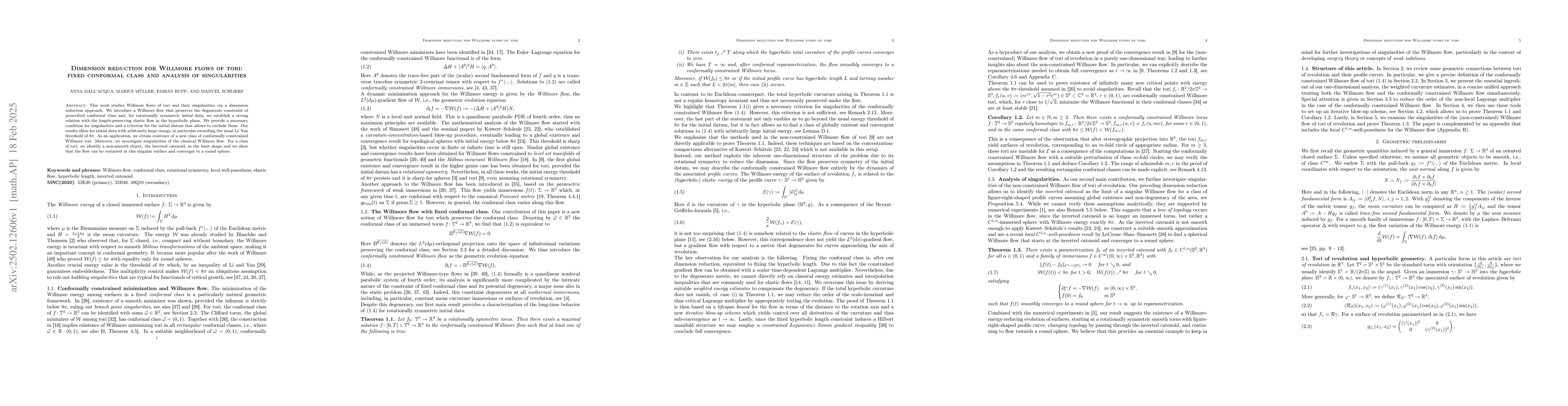 Thumbnail for Dimension reduction for Willmore flows of tori: fixed conformal class
  and analysis of singularities