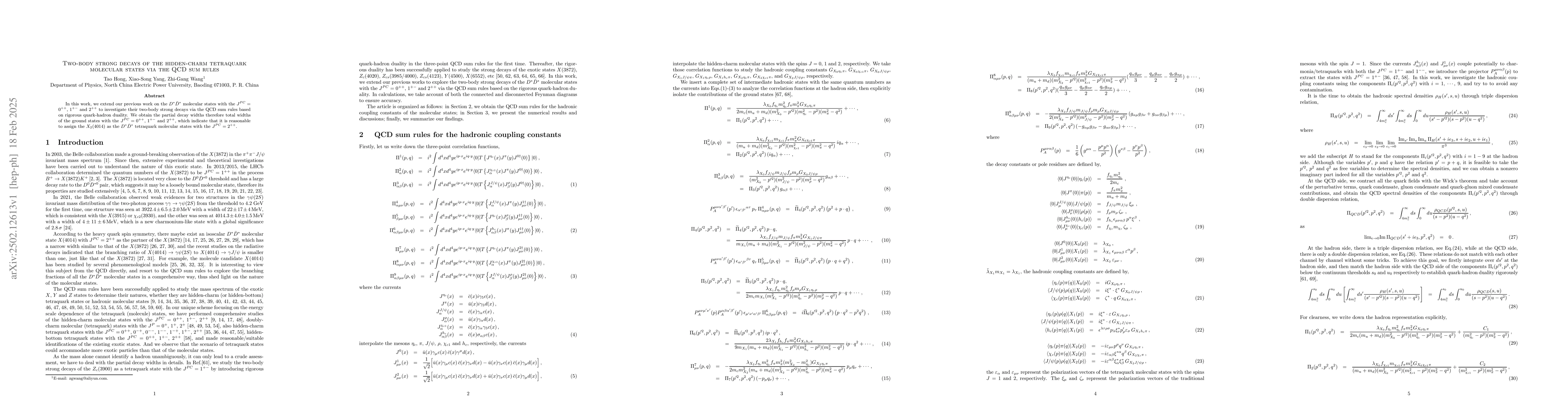 Thumbnail for Two-body strong decays of the hidden-charm tetraquark molecular states
  via the QCD sum rules