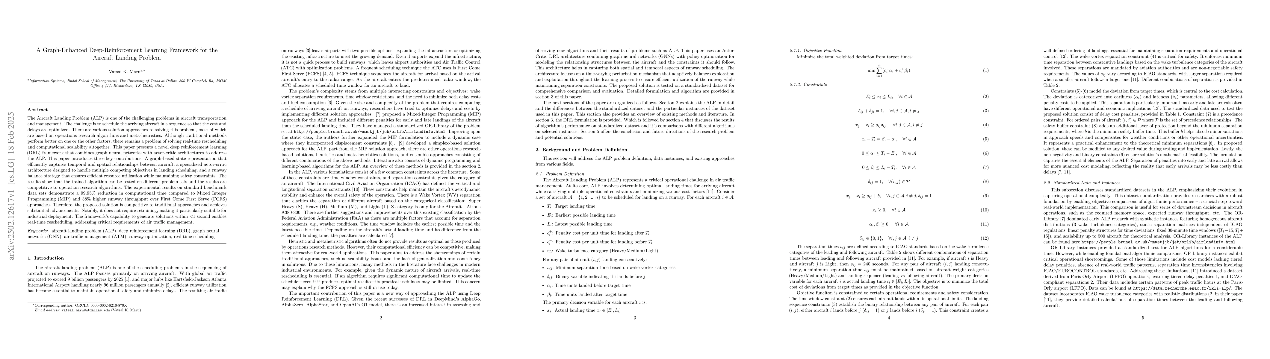 Thumbnail for A Graph-Enhanced Deep-Reinforcement Learning Framework for the Aircraft
  Landing Problem