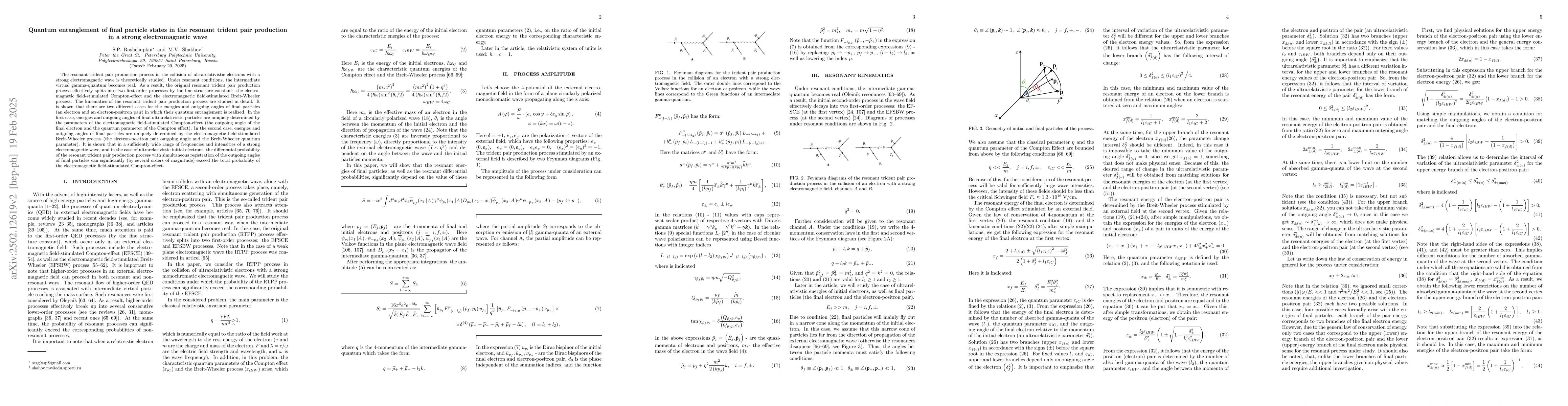 Thumbnail for Quantum entanglement of final particle states in the resonant trident
  pair production in a strong electromagnetic wave