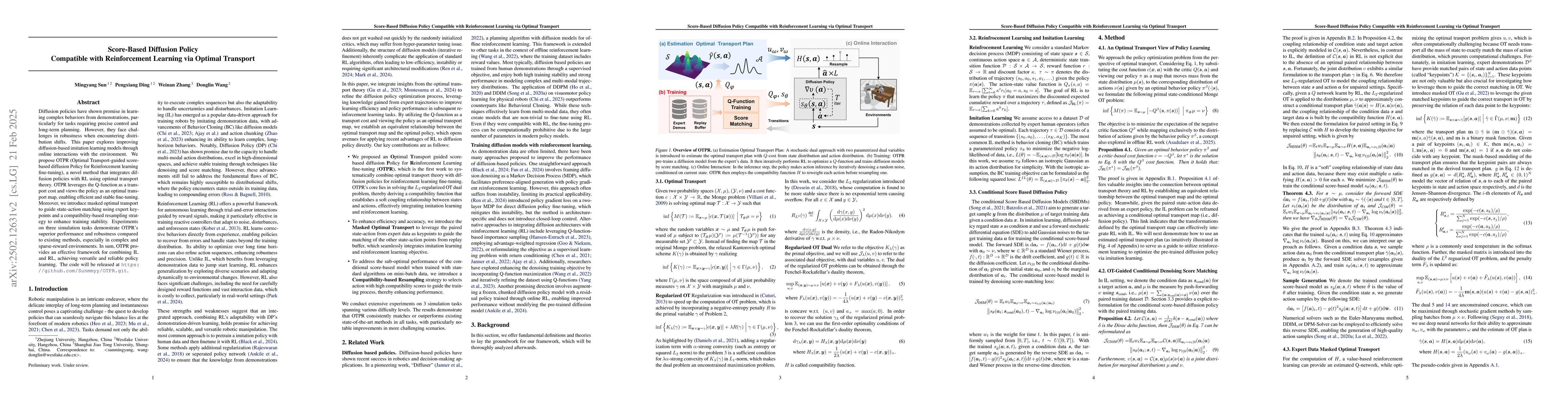 Thumbnail for Score-Based Diffusion Policy Compatible with Reinforcement Learning via
  Optimal Transport