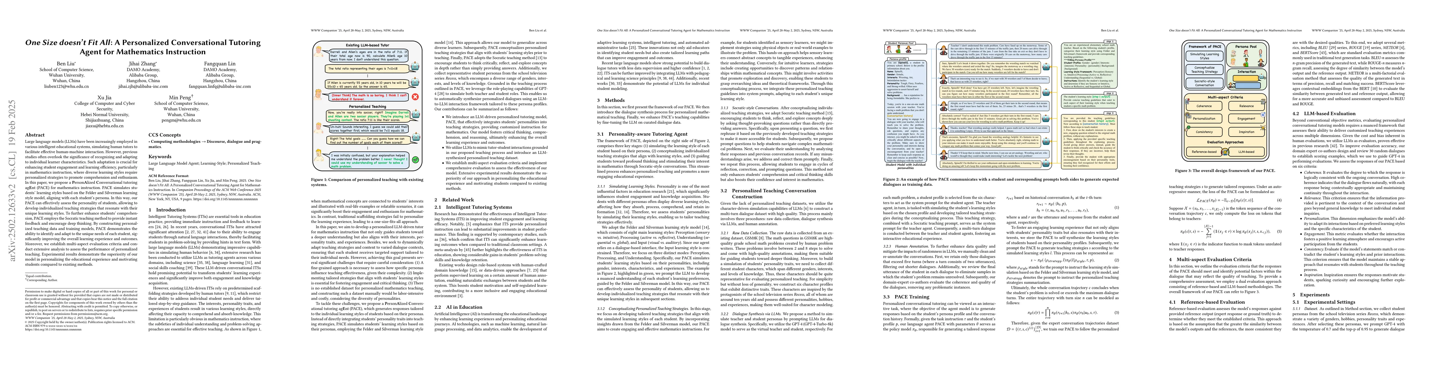 Thumbnail for One Size doesn't Fit All: A Personalized Conversational Tutoring Agent
  for Mathematics Instruction