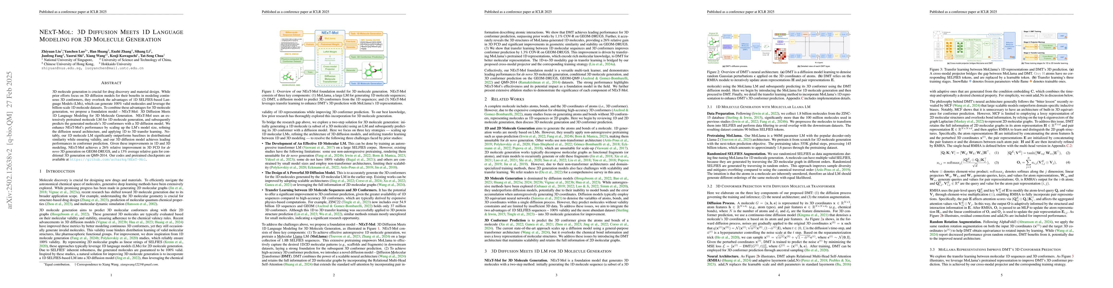 Thumbnail for NExT-Mol: 3D Diffusion Meets 1D Language Modeling for 3D Molecule
  Generation
