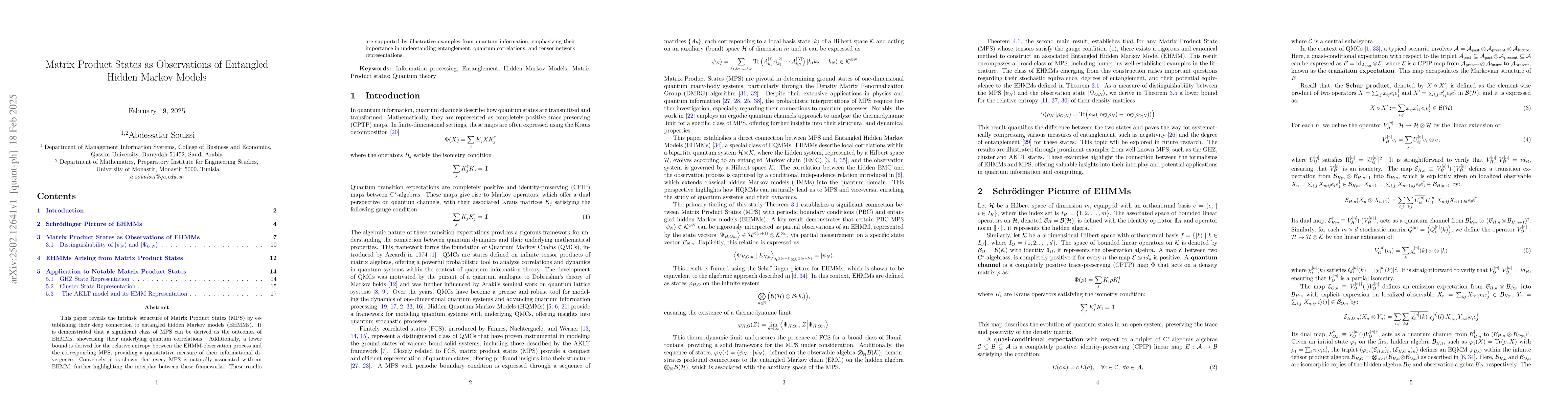 Thumbnail for Matrix Product States as Observations of Entangled Hidden Markov Models