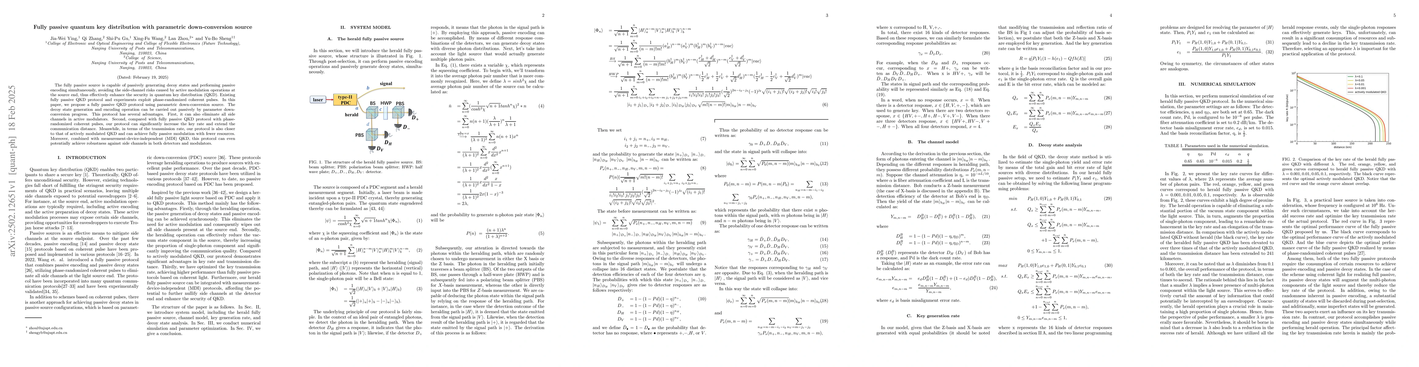 Thumbnail for Fully passive quantum key distribution with parametric down-conversion
  source
