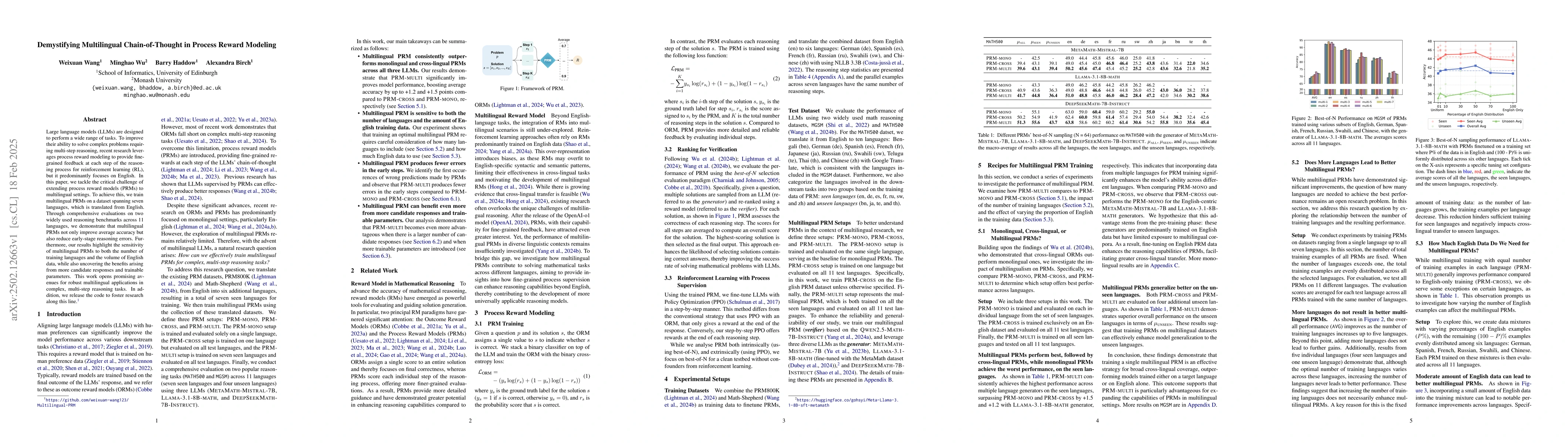 Thumbnail for Demystifying Multilingual Chain-of-Thought in Process Reward Modeling