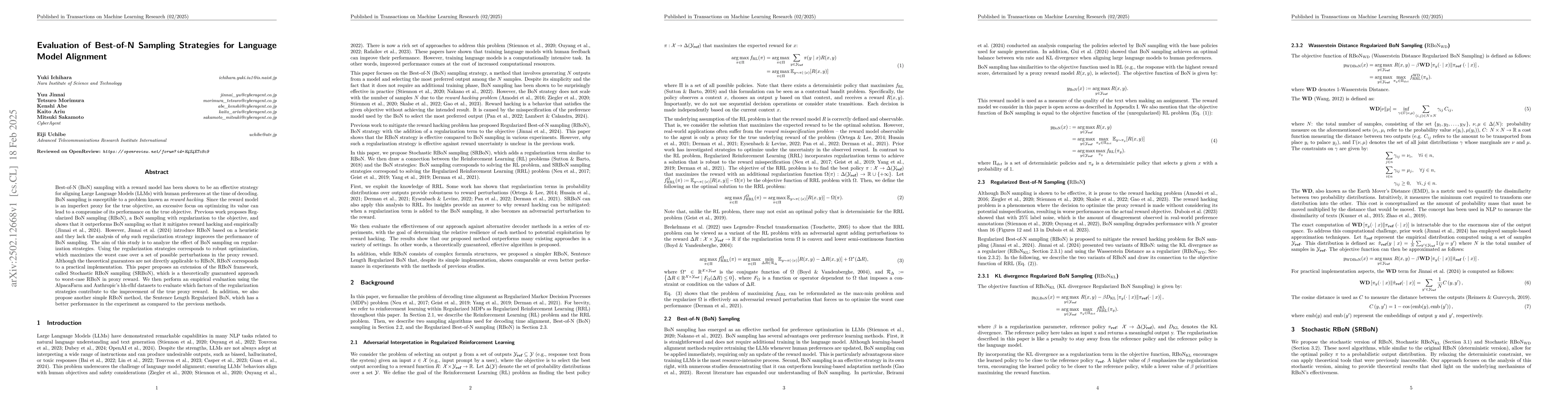 Thumbnail for Evaluation of Best-of-N Sampling Strategies for Language Model Alignment