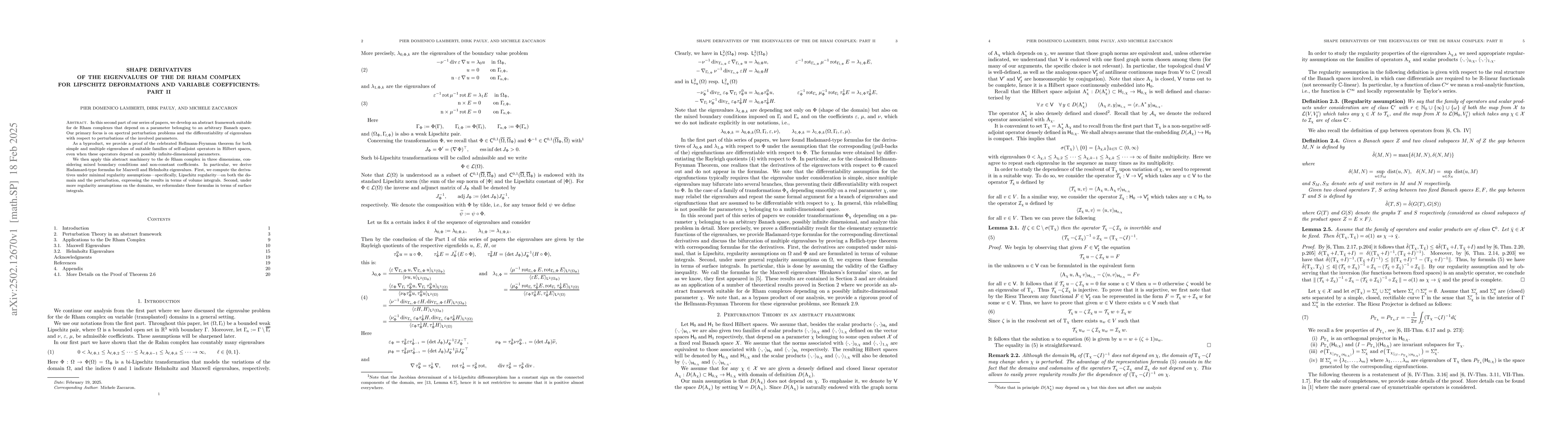 Thumbnail for Shape Derivatives of the Eigenvalues of the De Rham Complex for
  Lipschitz Deformations and Variable Coefficients: Part II