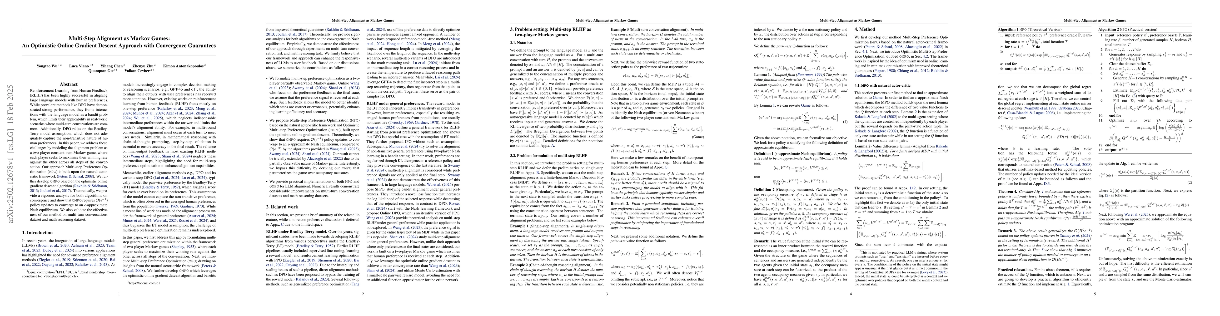 Thumbnail for Multi-Step Alignment as Markov Games: An Optimistic Online Gradient
  Descent Approach with Convergence Guarantees